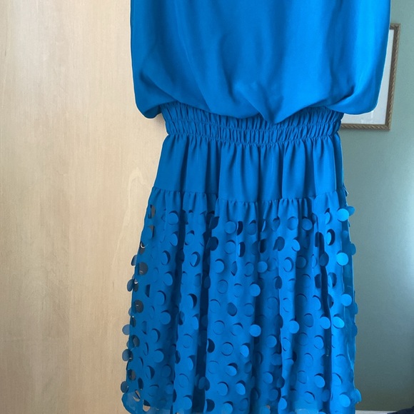 Dress barn Teal sleeveless scoop neck dress with gathered waist and lining - Picture 7 of 8